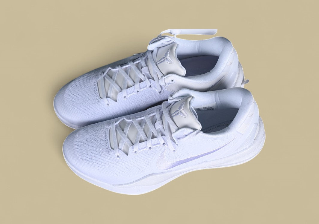 Nike Kobe System White Clean Triple-white Low-top Basketball Shoe With Sleek Minimalist Design