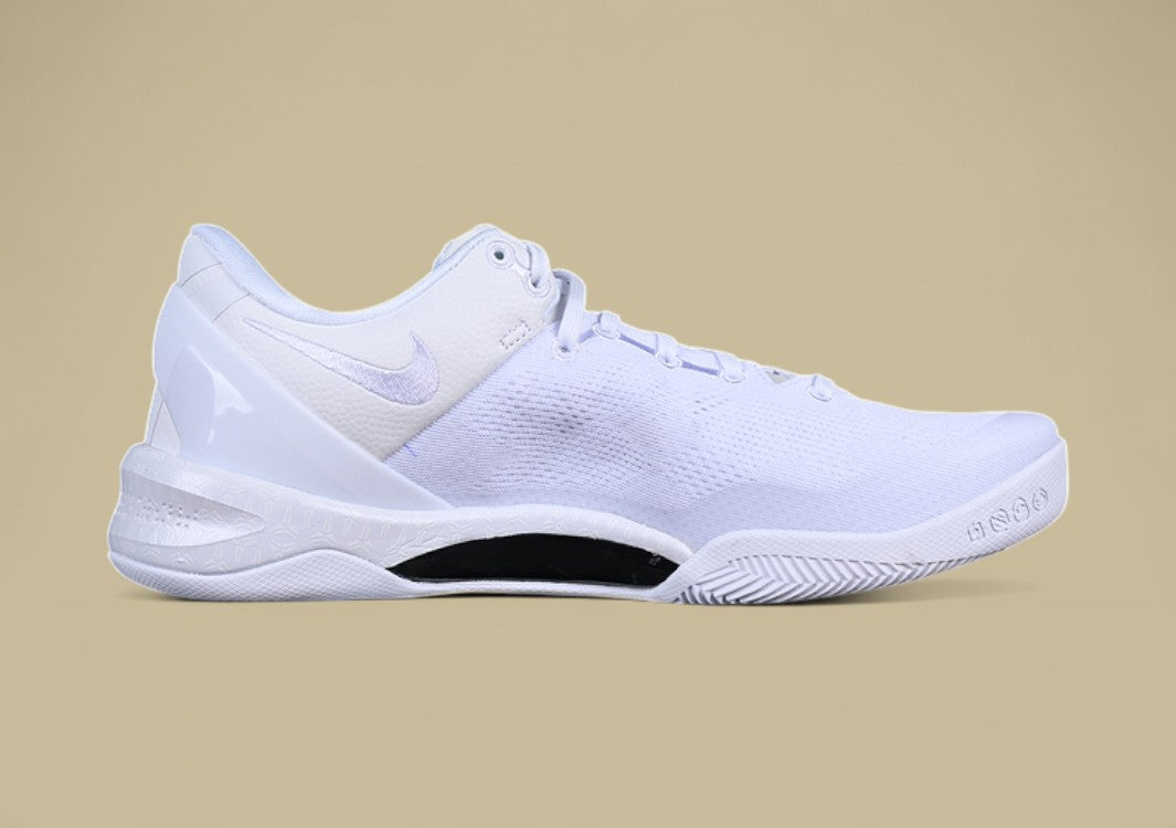 Nike Kobe System White Clean Triple-white Low-top Basketball Shoe With Sleek Minimalist Design