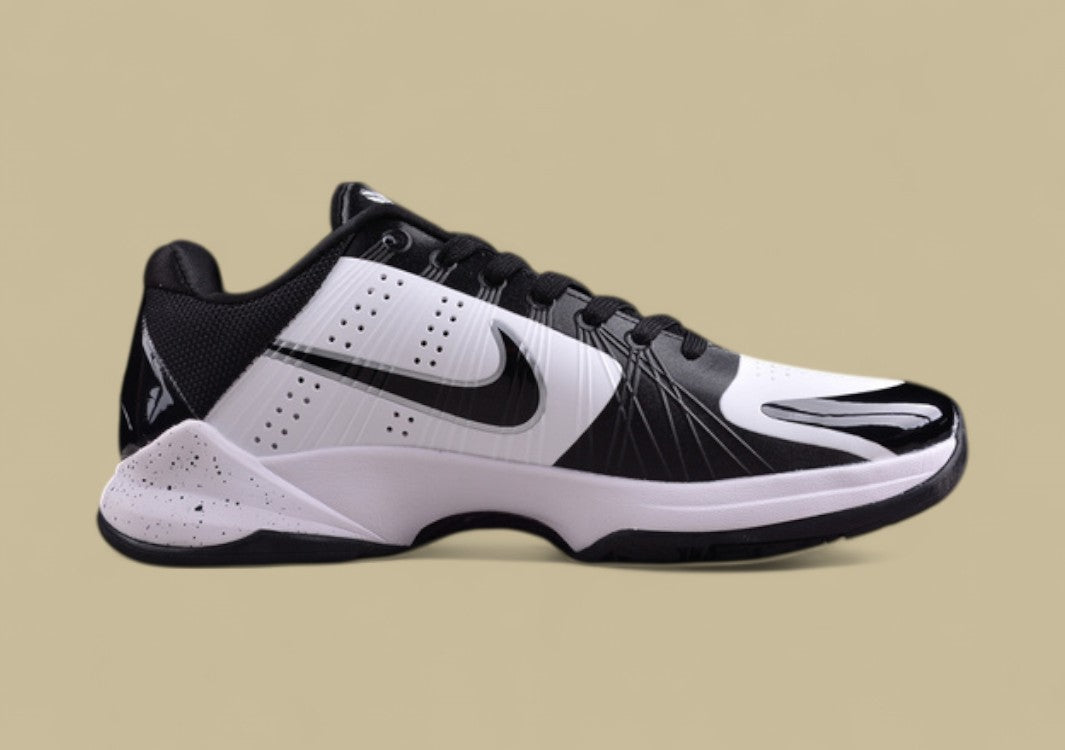 Nike Kobe "White Black" Classic Low-Top Basketball Shoe with Clean Monochrome Contrast and Speckled Midsole
