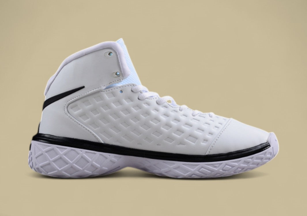 Nike Kobe White Black Clean Mid-top Basketball Shoe With Grid Upper and Bold Contrast Swoosh