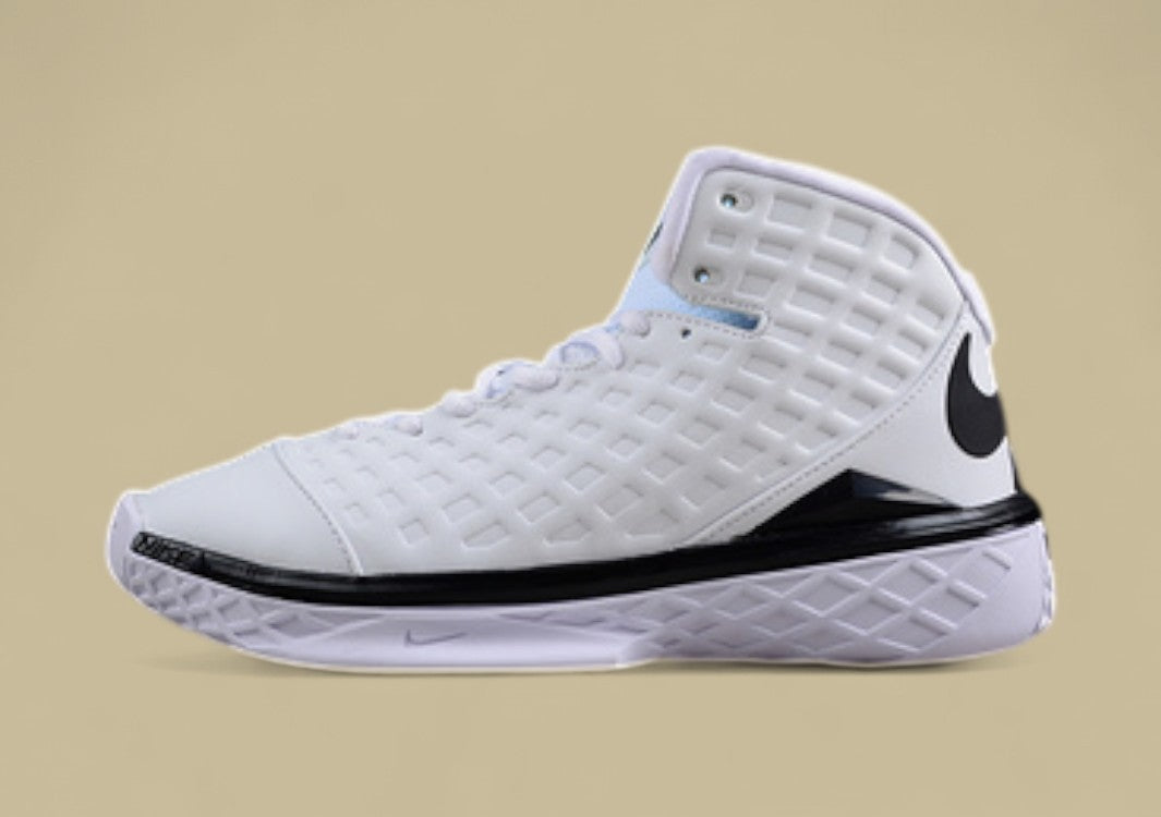 Nike Kobe White Black Clean Mid-top Basketball Shoe With Grid Upper and Bold Contrast Swoosh