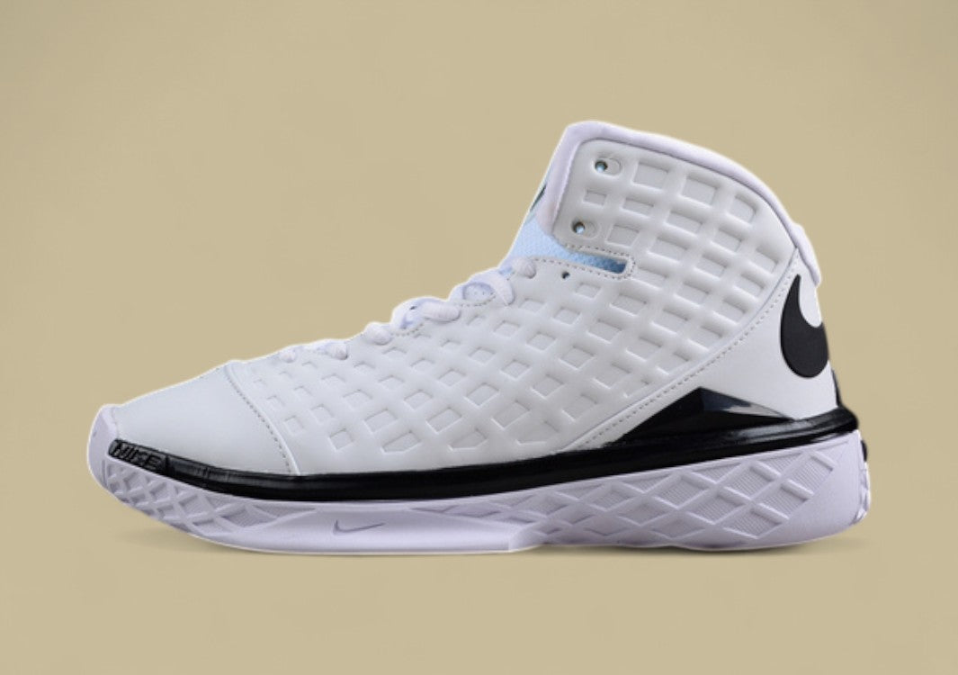 Nike Kobe White Black Clean Mid-top Basketball Shoe With Grid Upper and Bold Contrast Swoosh