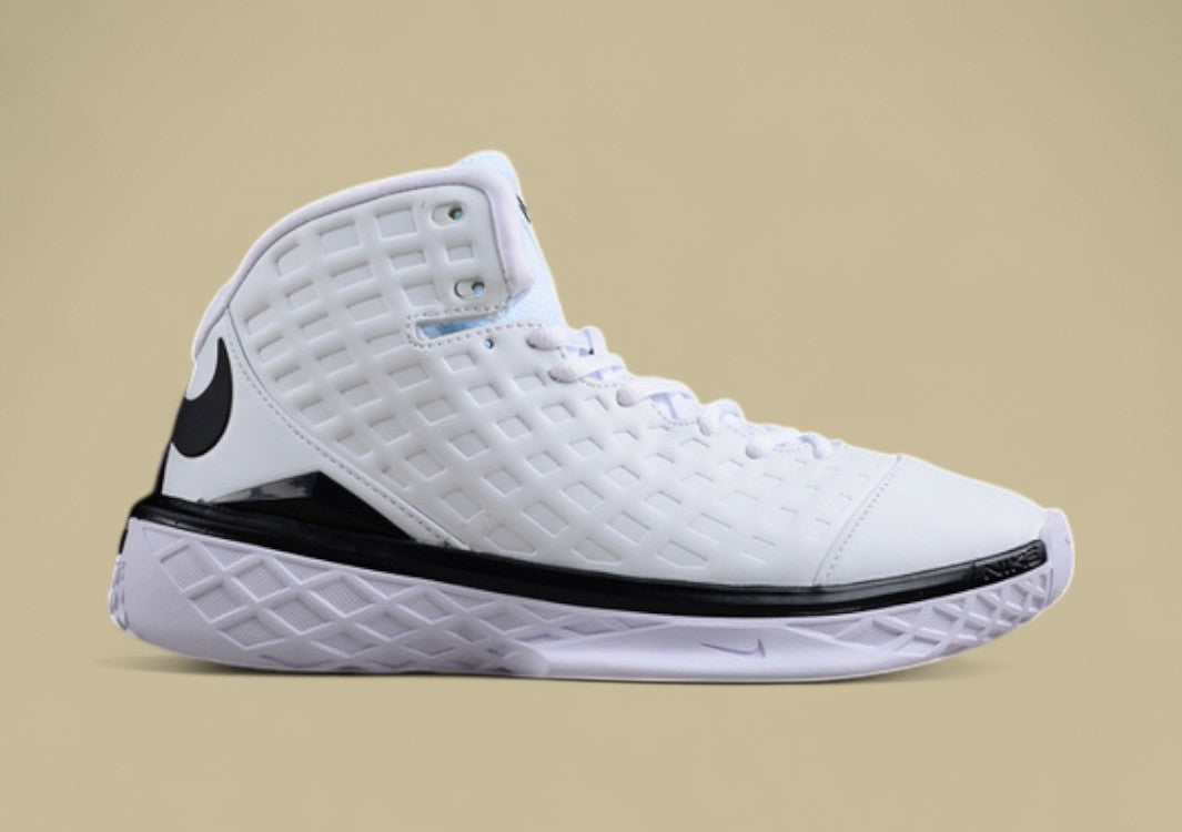 Nike Kobe White Black Clean Mid-top Basketball Shoe With Grid Upper and Bold Contrast Swoosh
