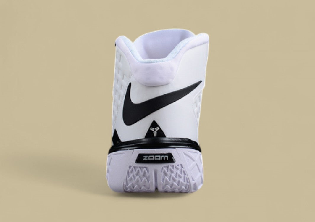 Nike Kobe White Black Clean Mid-top Basketball Shoe With Grid Upper and Bold Contrast Swoosh