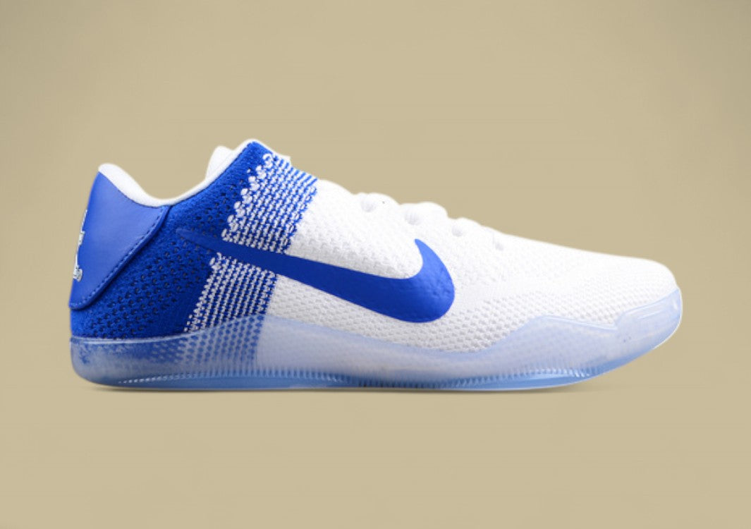 Nike Kobe White Blue Basketball Shoes Lightweight Flyknit Build With Sleek Low-top Style