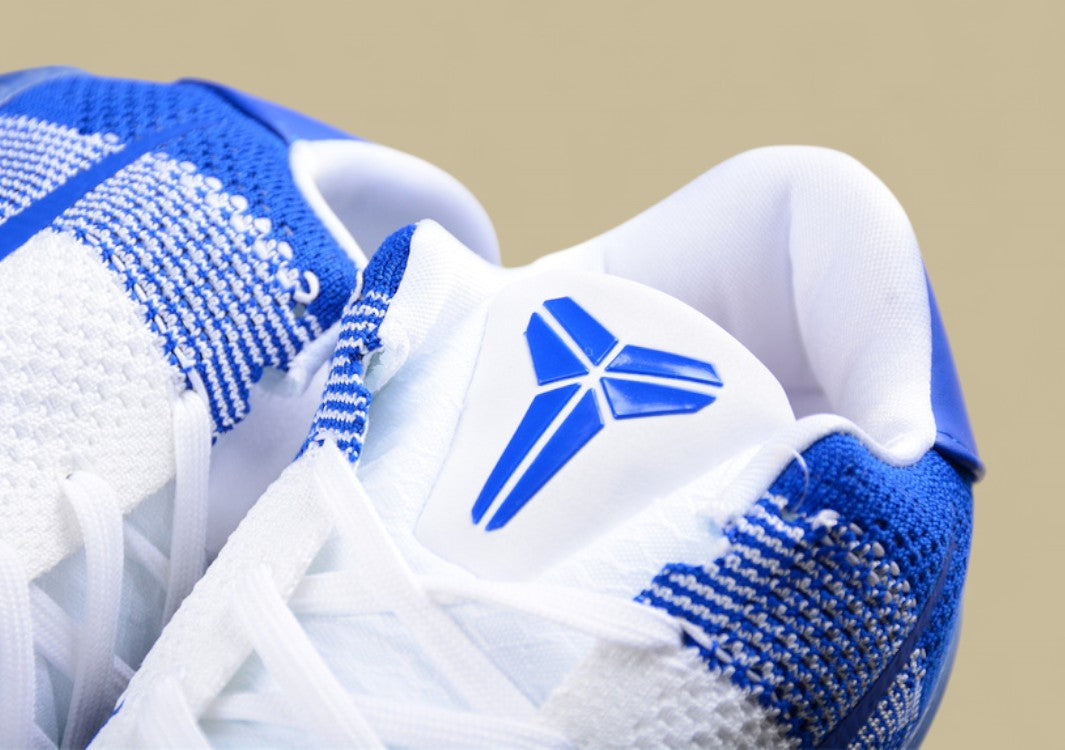 Nike Kobe White Blue Basketball Shoes Lightweight Flyknit Build With Sleek Low-top Style