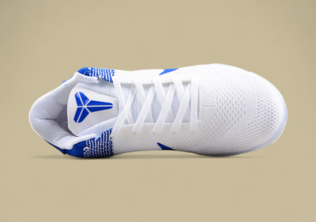 Nike Kobe White Blue Basketball Shoes Lightweight Flyknit Build With Sleek Low-top Style