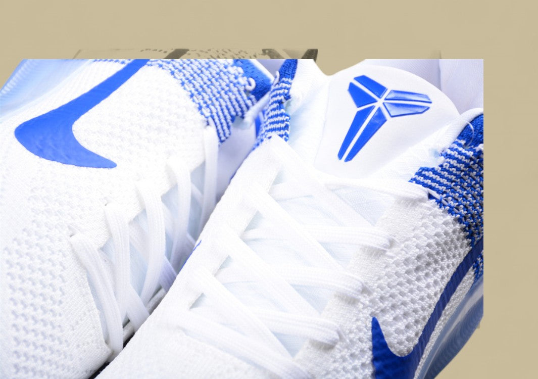 Nike Kobe White Blue Basketball Shoes Lightweight Flyknit Build With Sleek Low-top Style
