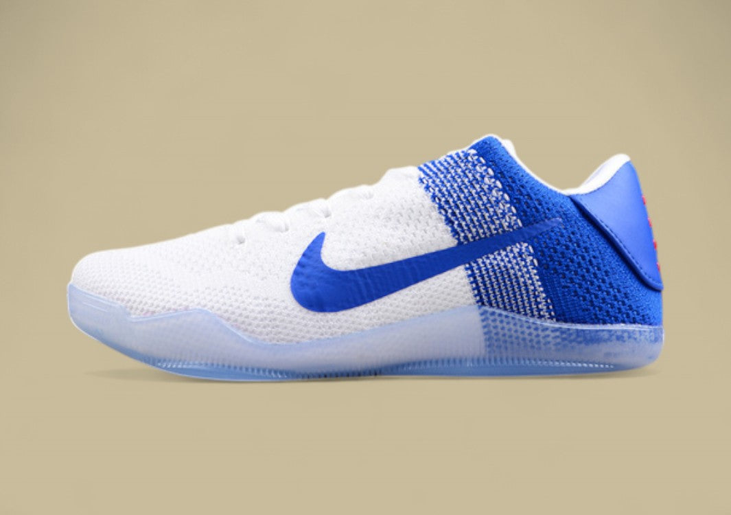 Nike Kobe White Blue Basketball Shoes Lightweight Flyknit Build With Sleek Low-top Style