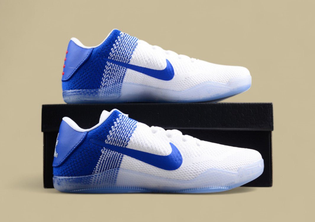 Nike Kobe White Blue Basketball Shoes Lightweight Flyknit Build With Sleek Low-top Style
