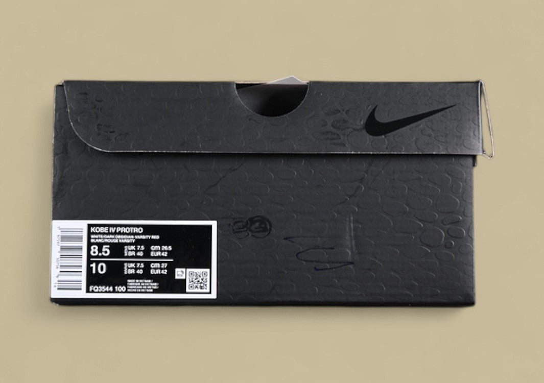 Nike Kobe "White Dark Obsidian Varsity Red Metallic Gold" Premium Pinstripe Detailing and Championship Gold Accents