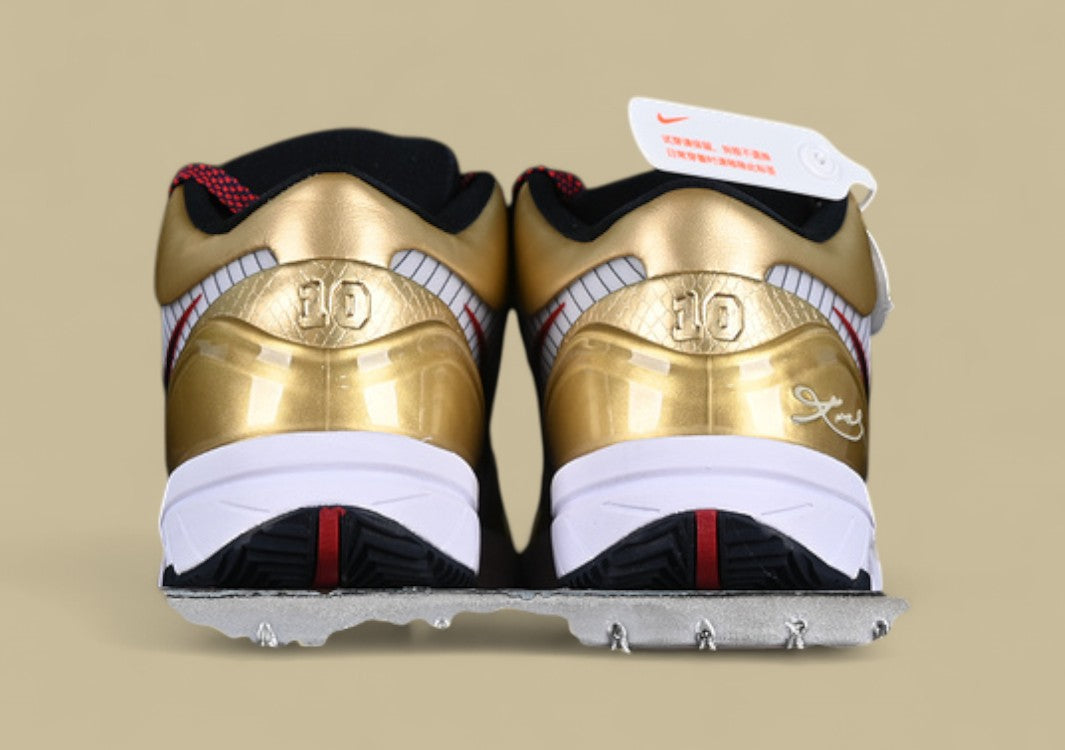 Nike Kobe "White Dark Obsidian Varsity Red Metallic Gold" Premium Pinstripe Detailing and Championship Gold Accents