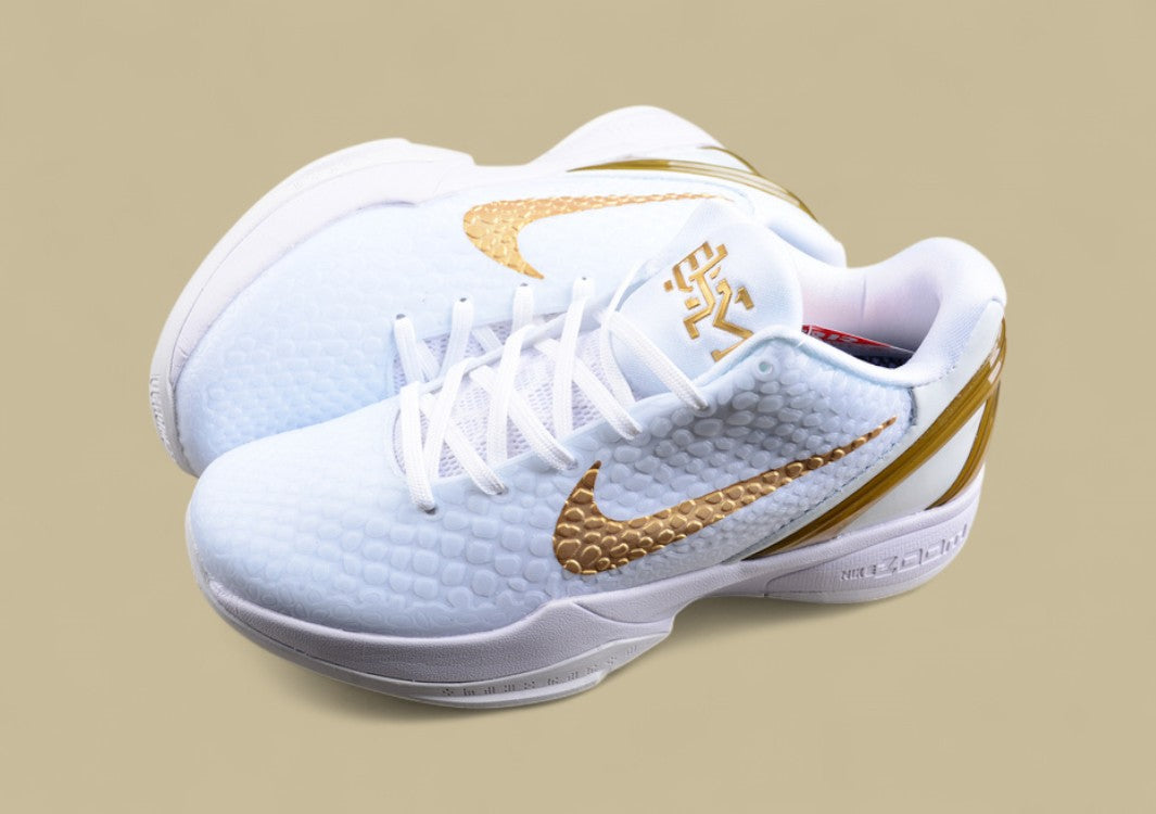 Nike Kobe White Gold Basketball Shoes Premium Look With Sleek Gold Accents and Detailing