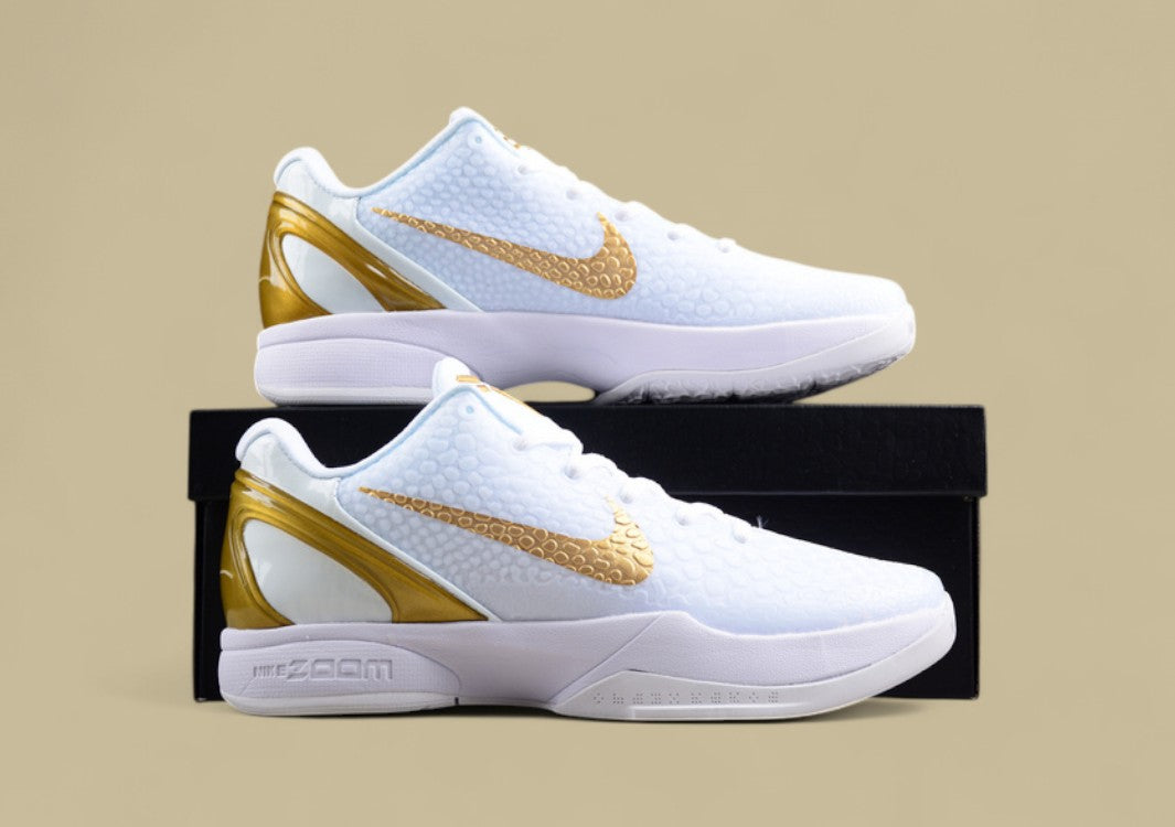 Nike Kobe White Gold Basketball Shoes Premium Look With Sleek Gold Accents and Detailing