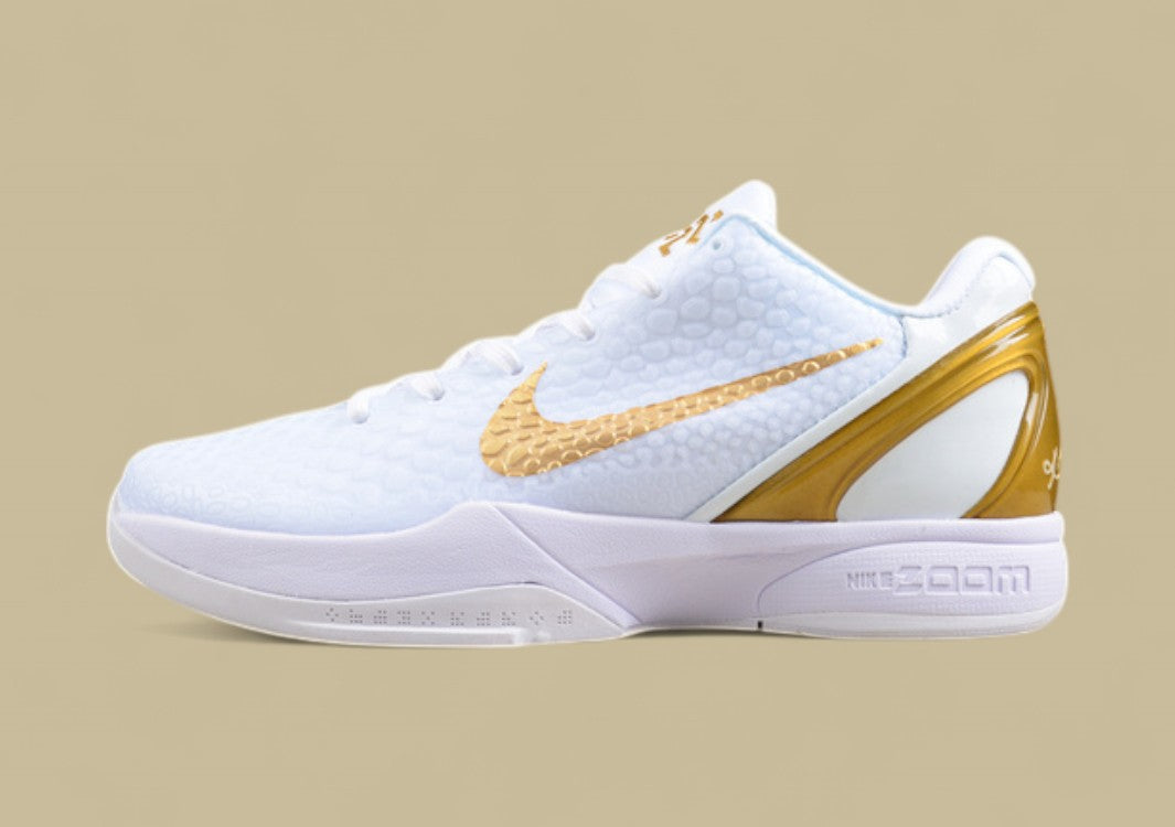 Nike Kobe White Gold Basketball Shoes Premium Look With Sleek Gold Accents and Detailing