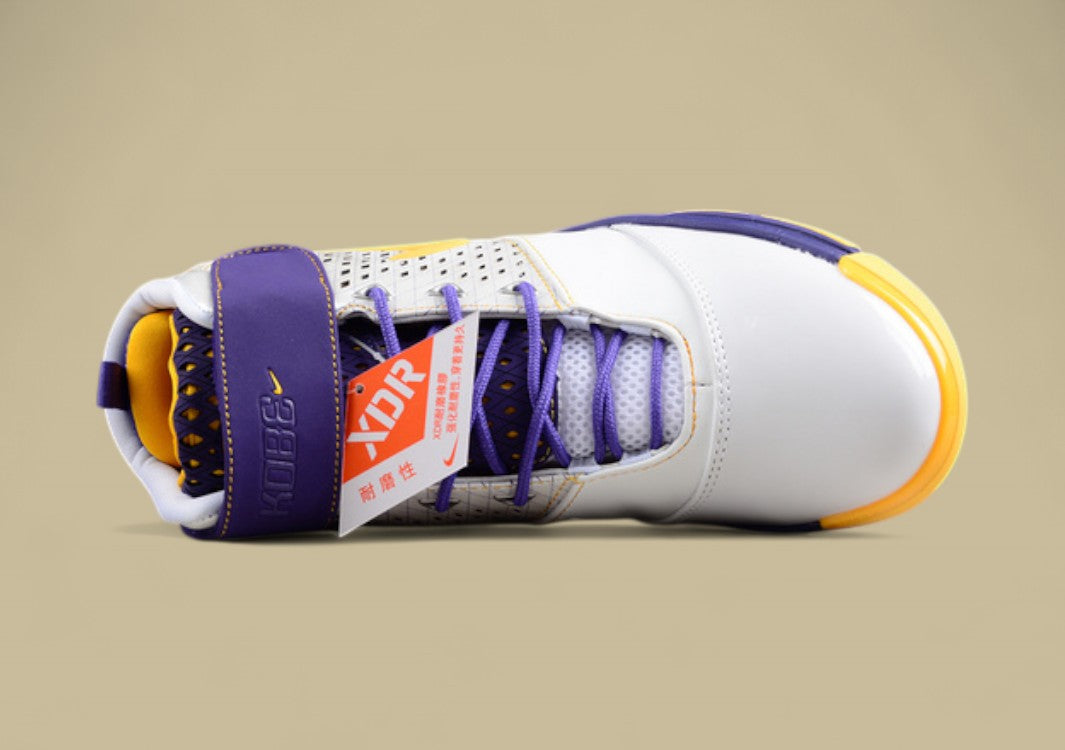Nike Kobe White Gold Purple Mid-top Basketball Shoes With Classic Lakers-inspired Colorway