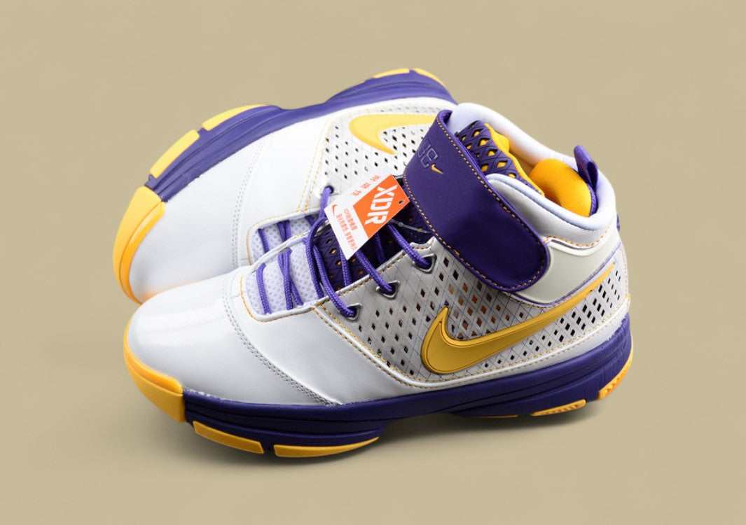 Nike Kobe White Gold Purple Mid-top Basketball Shoes With Classic Lakers-inspired Colorway