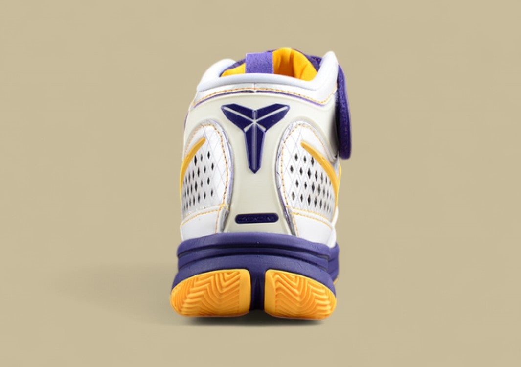 Nike Kobe White Gold Purple Mid-top Basketball Shoes With Classic Lakers-inspired Colorway