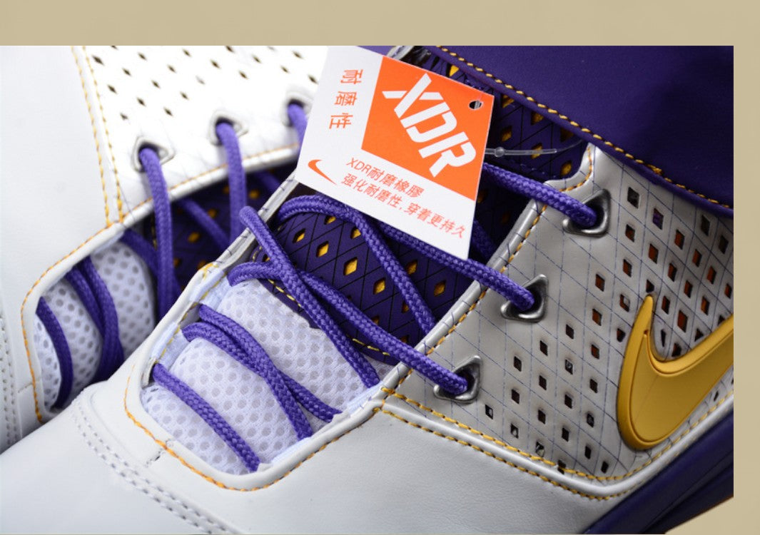 Nike Kobe White Gold Purple Mid-top Basketball Shoes With Classic Lakers-inspired Colorway