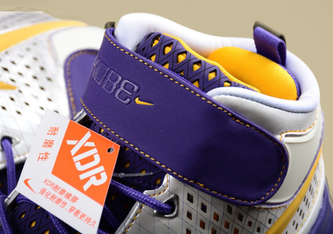 Nike Kobe White Gold Purple Mid-top Basketball Shoes With Classic Lakers-inspired Colorway