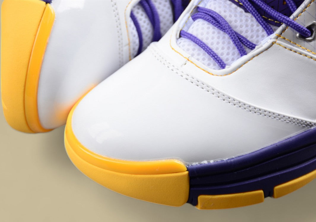 Nike Kobe White Gold Purple Mid-top Basketball Shoes With Classic Lakers-inspired Colorway