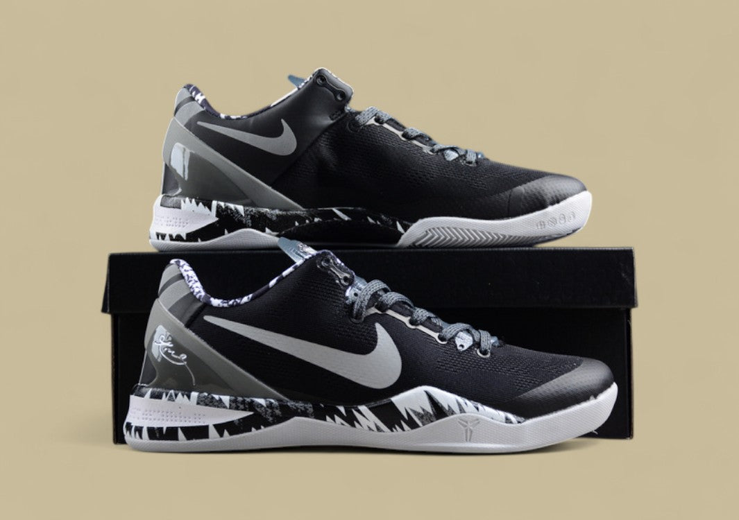 Nike Kobe White Grey Black Low-top Basketball Shoes With Graphic Midsole Detailing