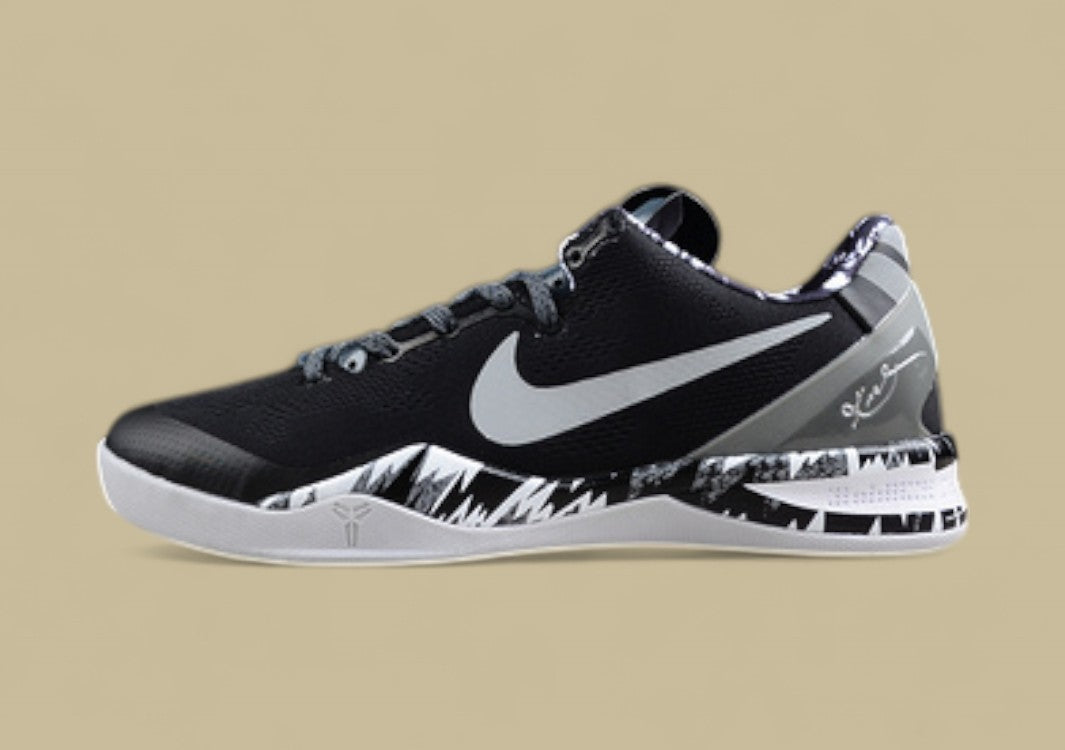 Nike Kobe White Grey Black Low-top Basketball Shoes With Graphic Midsole Detailing