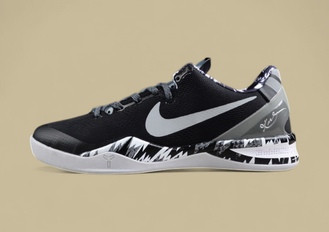 Nike Kobe White Grey Black Low-top Basketball Shoes With Graphic Midsole Detailing