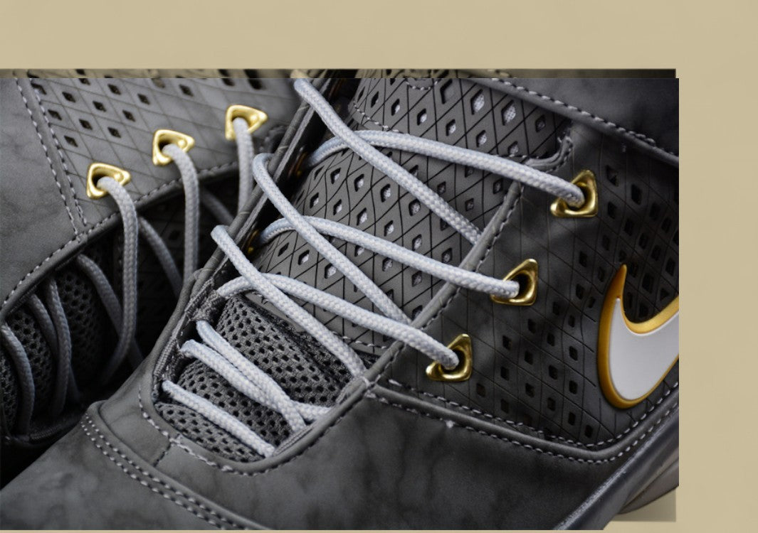 Nike Kobe White Grey Yellow Mid-top Basketball Shoes With Perforated Panels and Camo Outsole