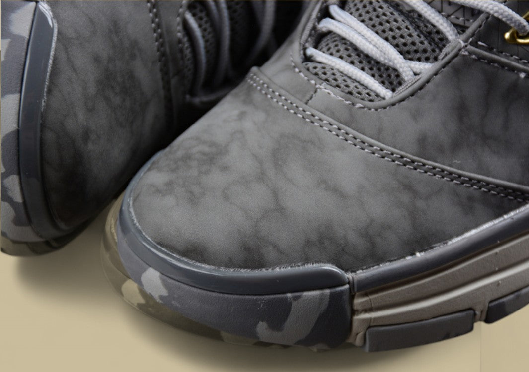 Nike Kobe White Grey Yellow Mid-top Basketball Shoes With Perforated Panels and Camo Outsole