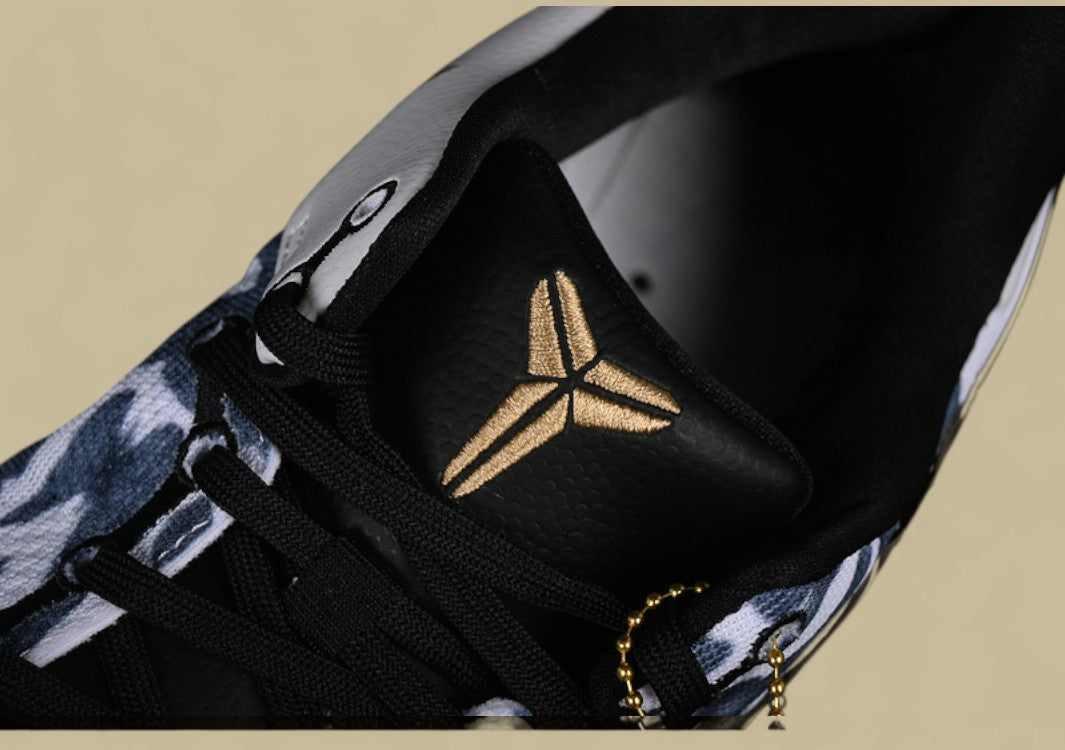 Nike Kobe "White Metallic Gold Black" Premium Floral Graphic Low-Top Basketball Shoe with Gold Accents