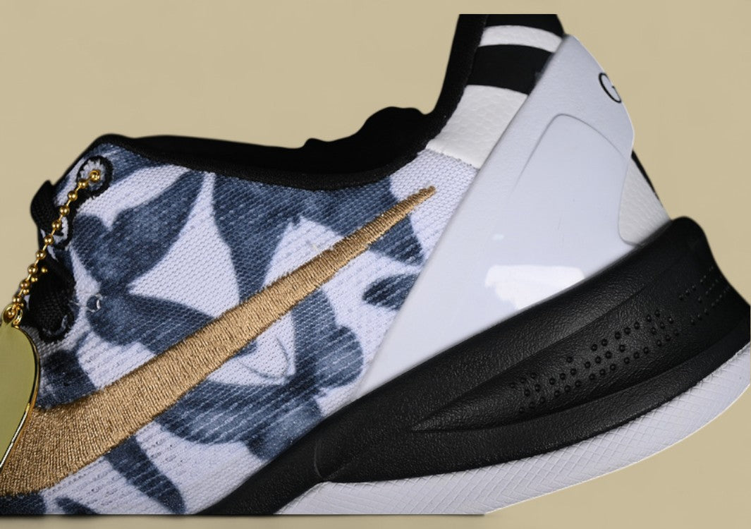 Nike Kobe "White Metallic Gold Black" Premium Floral Graphic Low-Top Basketball Shoe with Gold Accents