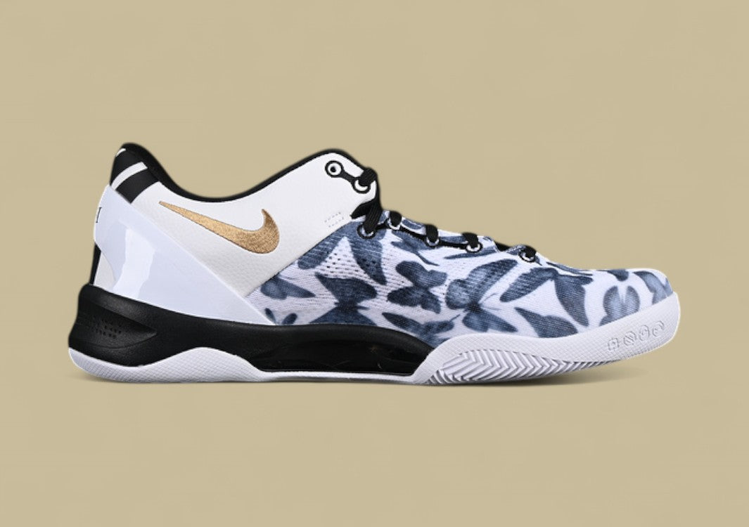 Nike Kobe "White Metallic Gold Black" Premium Floral Graphic Low-Top Basketball Shoe with Gold Accents