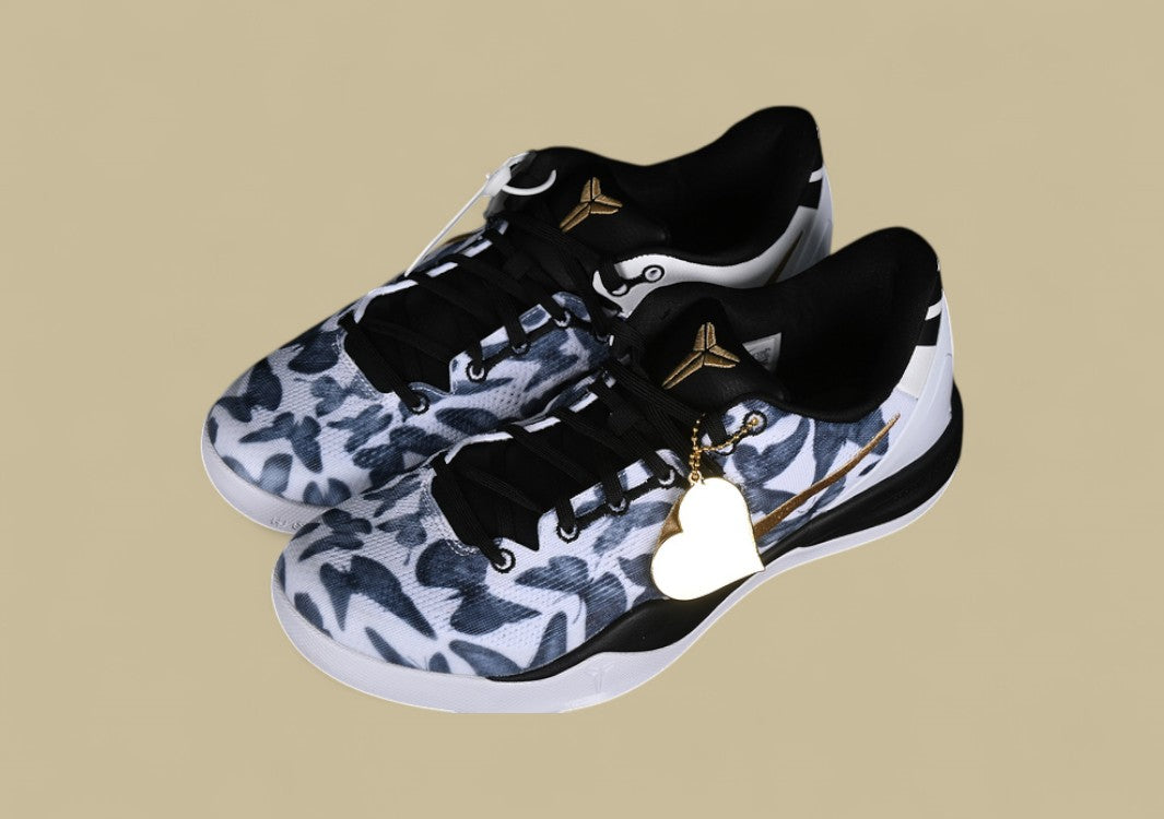 Nike Kobe "White Metallic Gold Black" Premium Floral Graphic Low-Top Basketball Shoe with Gold Accents