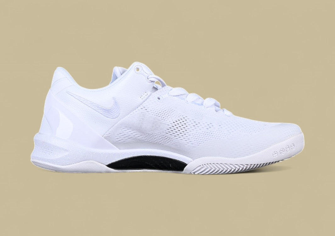 Nike Kobe White Triple White Low-top Basketball Shoe With Mesh Upper and Sleek Finish