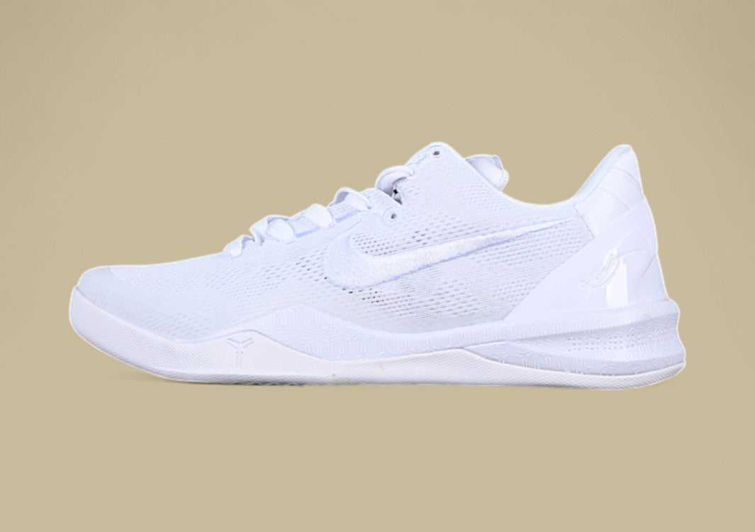Nike Kobe White Triple White Low-top Basketball Shoe With Mesh Upper and Sleek Finish