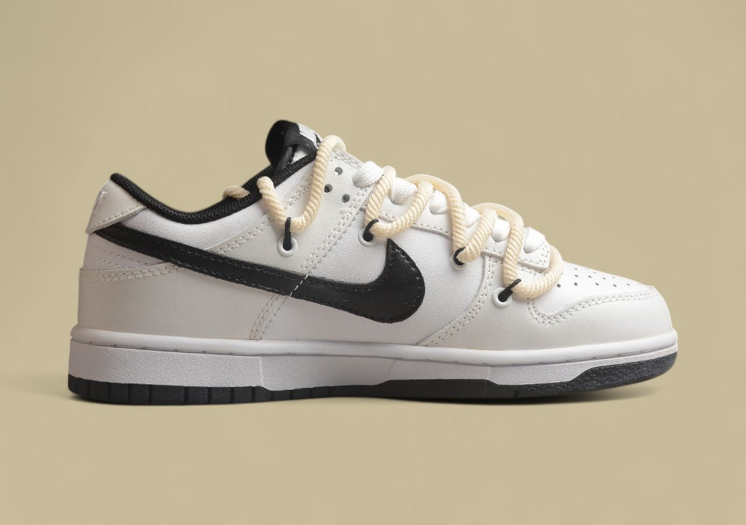 Nike SB Dunk Low Retro "Panda" Black & White Custom Deconstructed Strap Casual Sneakers
