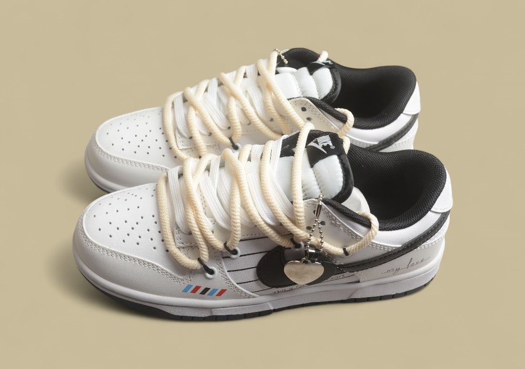 Nike SB Dunk Low Retro "Panda" Black & White Custom Deconstructed Strap Casual Sneakers