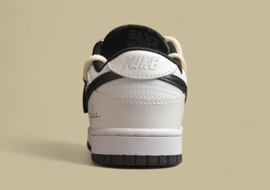 Nike SB Dunk Low Retro "Panda" Black & White Custom Deconstructed Strap Casual Sneakers