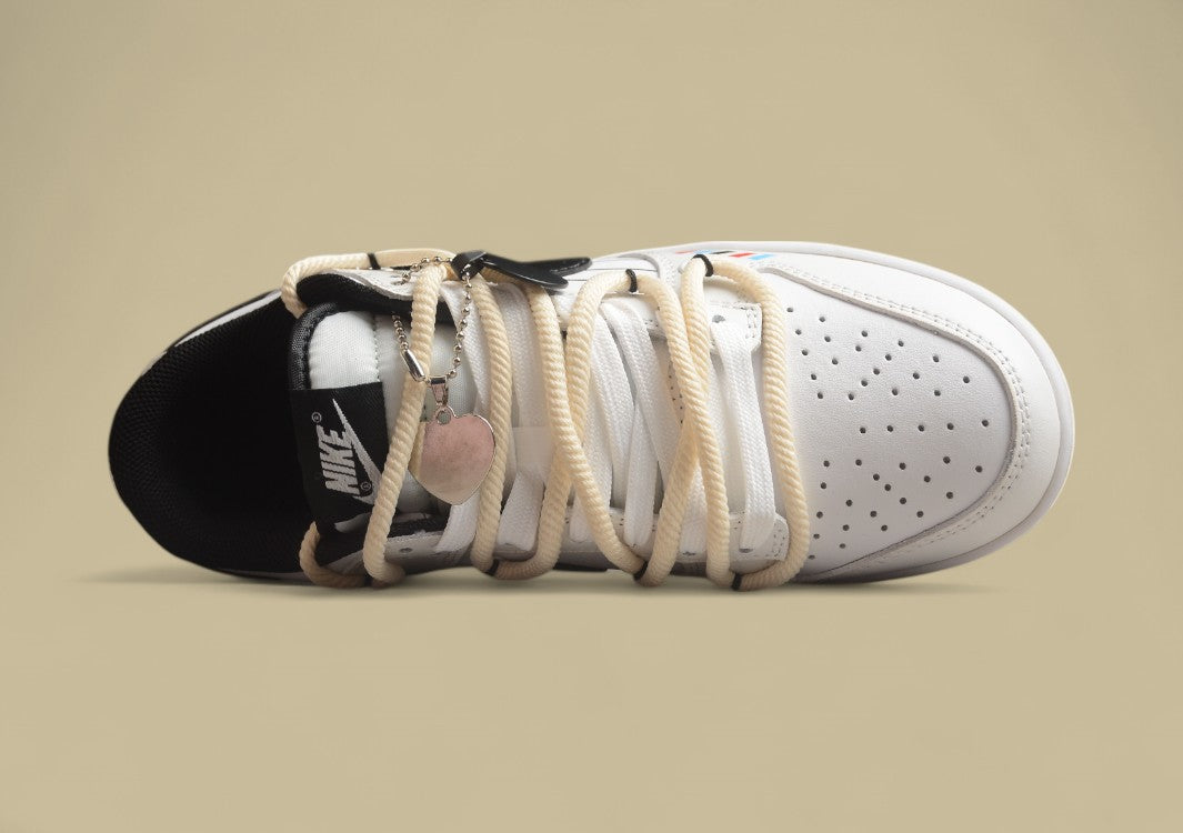 Nike SB Dunk Low Retro "Panda" Black & White Custom Deconstructed Strap Casual Sneakers