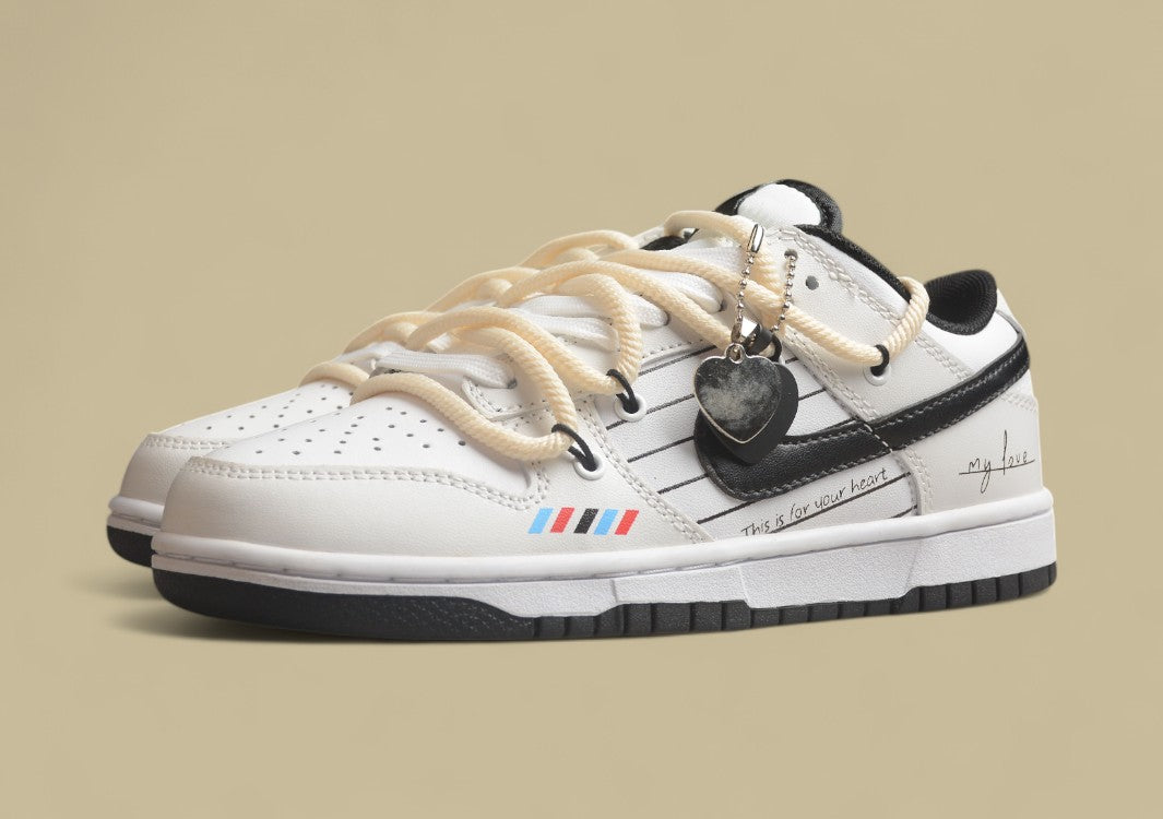 Nike SB Dunk Low Retro "Panda" Black & White Custom Deconstructed Strap Casual Sneakers