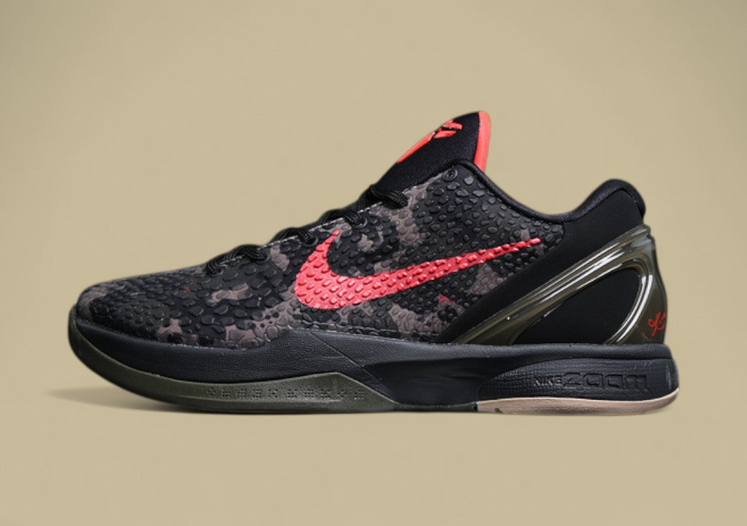 Nike Zoom Kobe "Black Crimson Bog Khaki" Bold Low-Top Basketball Shoe with Camouflage Accents