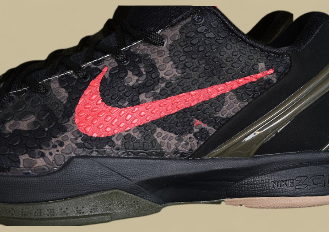 Nike Zoom Kobe "Black Crimson Bog Khaki" Bold Low-Top Basketball Shoe with Camouflage Accents