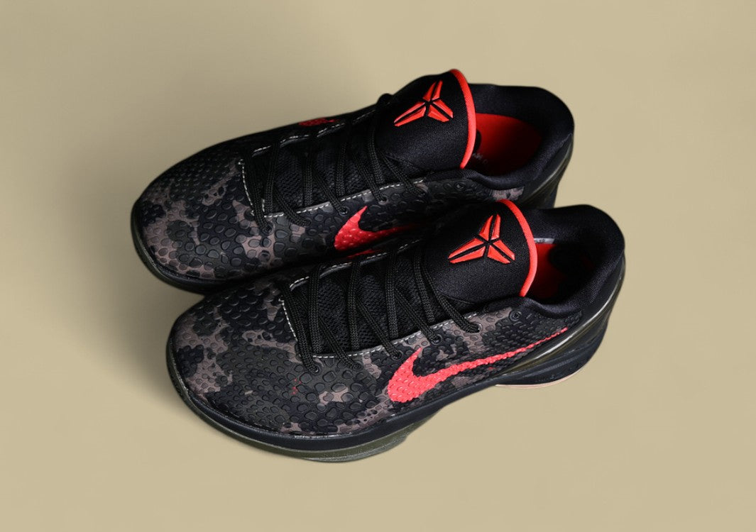 Nike Zoom Kobe "Black Crimson Bog Khaki" Bold Low-Top Basketball Shoe with Camouflage Accents