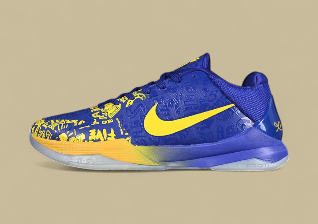 Nike Zoom Kobe "Concord Midwest Gold" Bold Graphic Low-Top Basketball Shoe with Vibrant Blue and Yellow Accents
