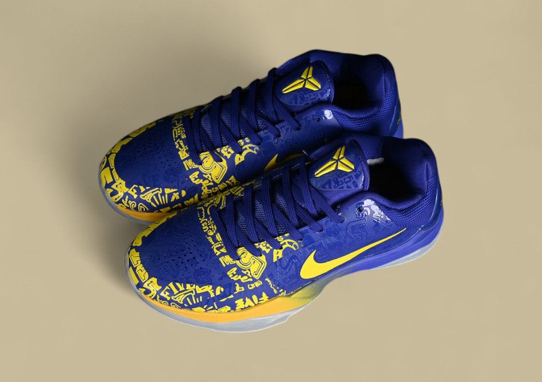 Nike Zoom Kobe "Concord Midwest Gold" Bold Graphic Low-Top Basketball Shoe with Vibrant Blue and Yellow Accents