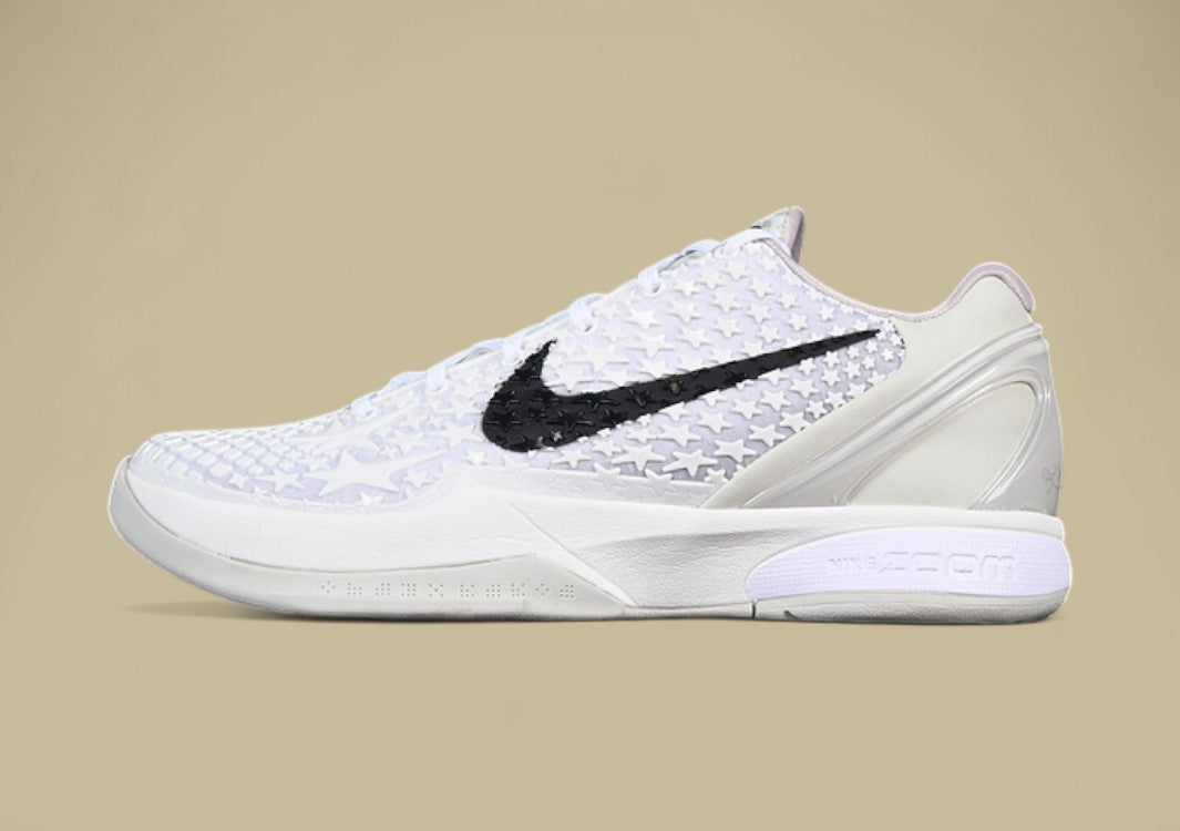 Nike Zoom Kobe Low Protro "Halo" Triple White Basketball Shoe with Black Heel Detail