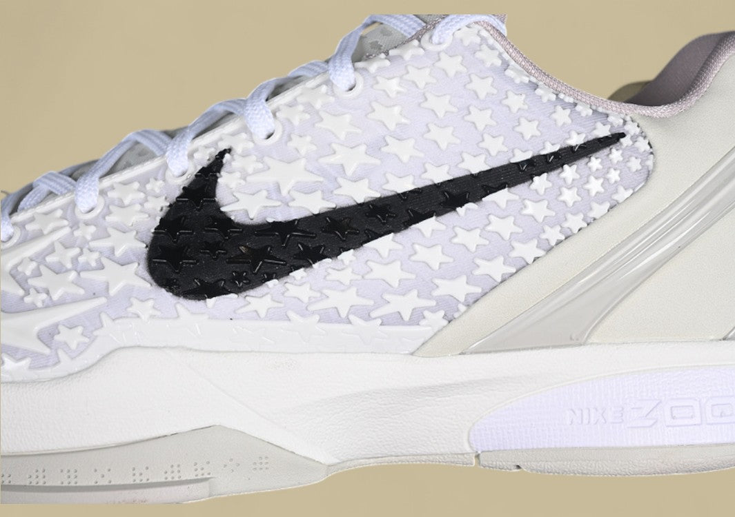 Nike Zoom Kobe Low Protro "Halo" Triple White Basketball Shoe with Black Heel Detail