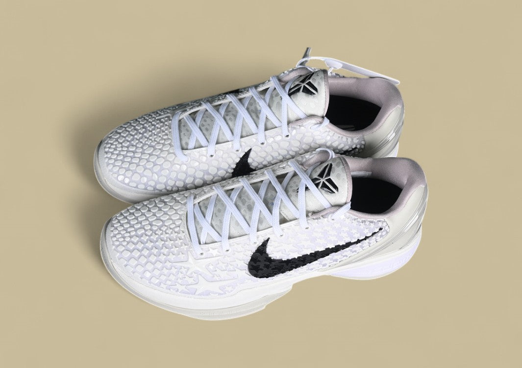 Nike Zoom Kobe Low Protro "Halo" Triple White Basketball Shoe with Black Heel Detail