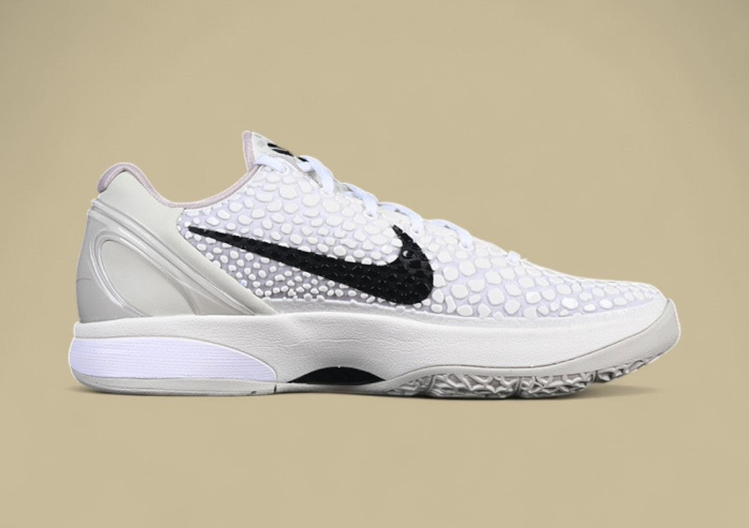 Nike Zoom Kobe Low Protro "Halo" Triple White Basketball Shoe with Black Heel Detail